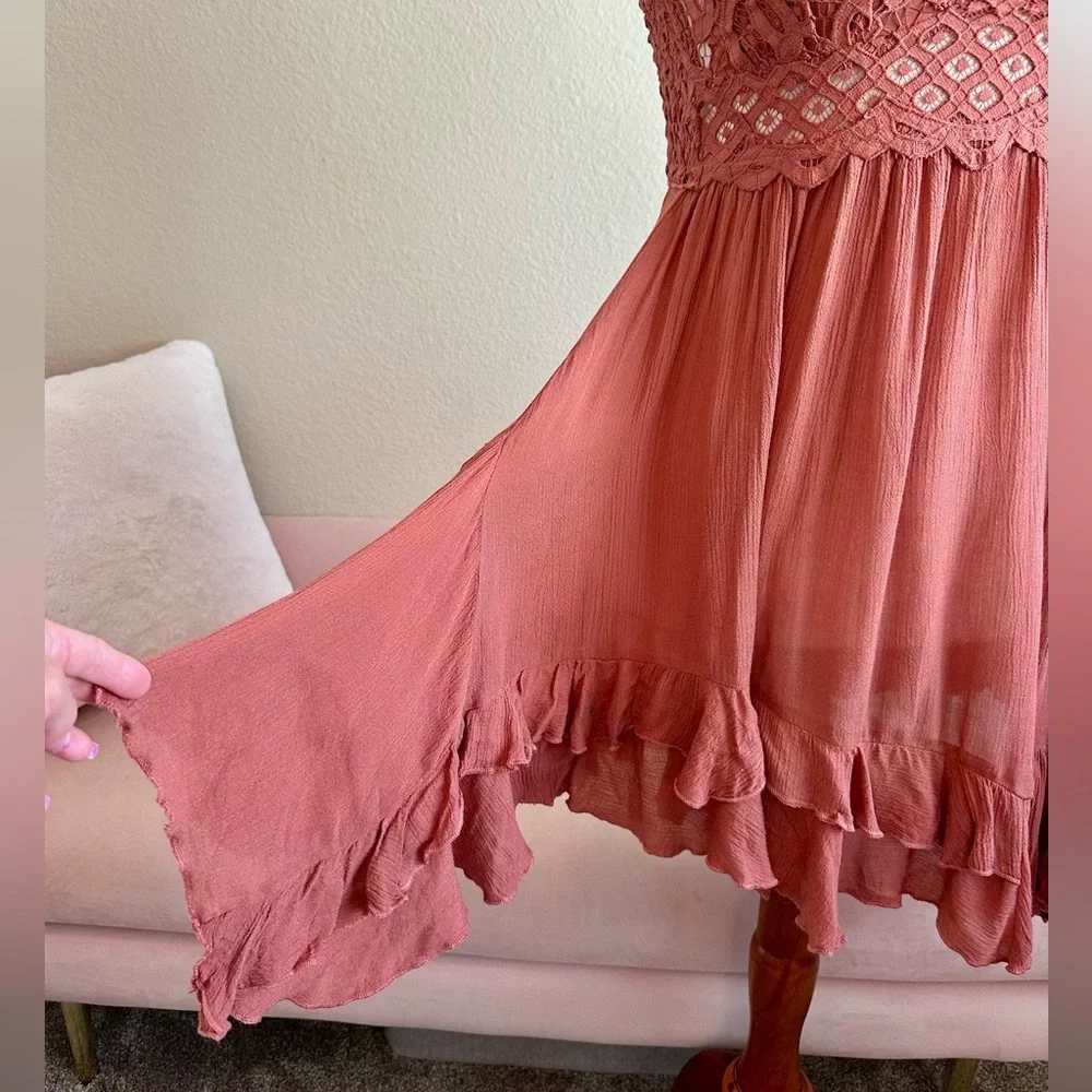 Free People FP One Adella Slip Dress Women’s Large Rust Orange Festival Boho - Picture 4 of 15